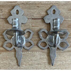 Vtg Virginia Metalcrafters Silver Tone Metal Wall Candle Sconces A12919